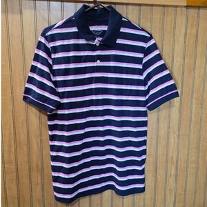St. John's Bay Legacy Polo Shirt Black Pink Striped Short Sleeve Casual Top Sz S